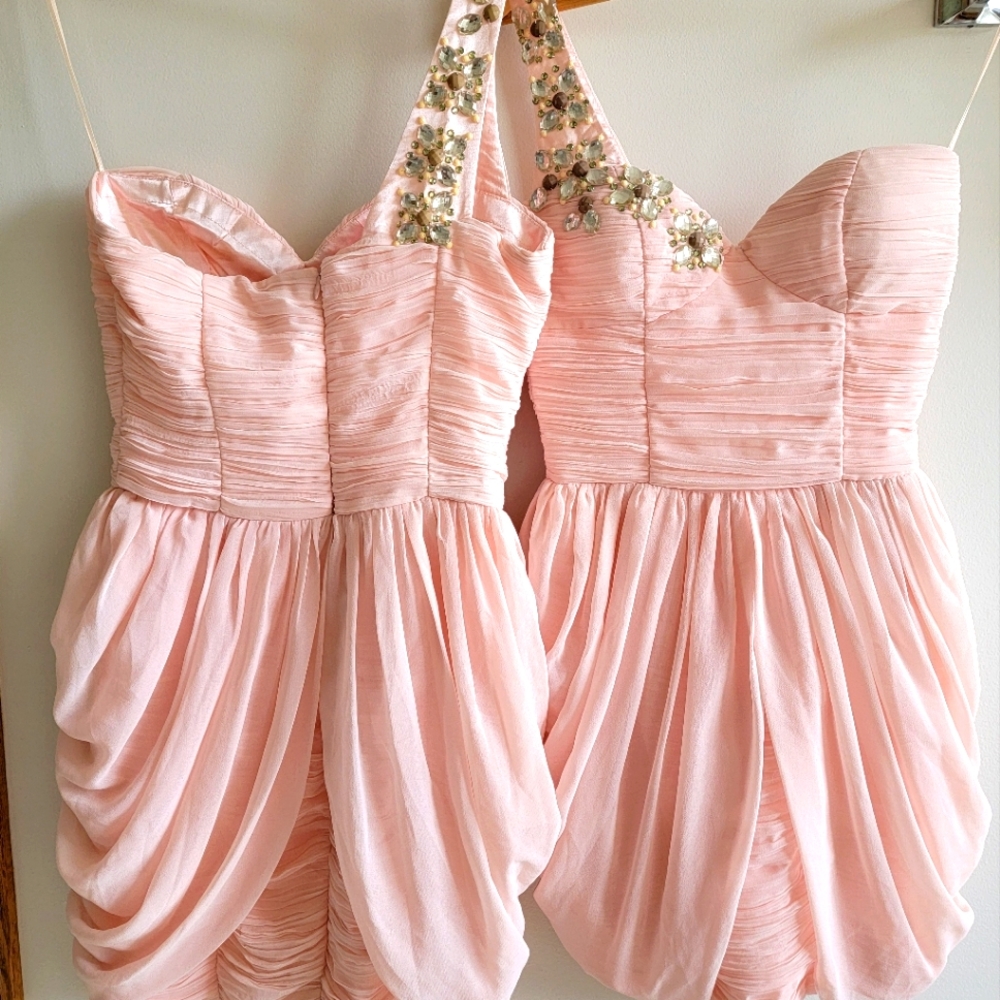 Pink rhinestone gown,bridesmaids dress